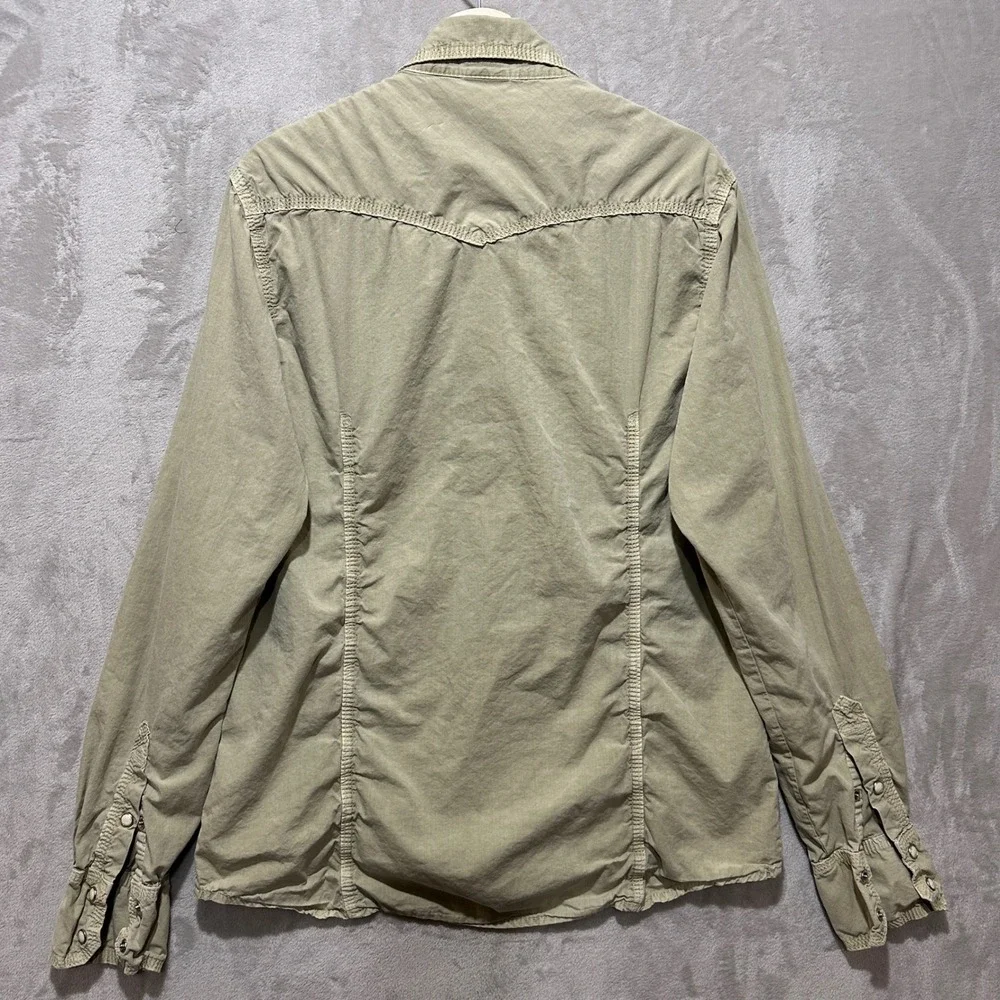 True Religion Mens XL Western Snap Shirt Tan MV3BL68TTJN Yoke Pockets